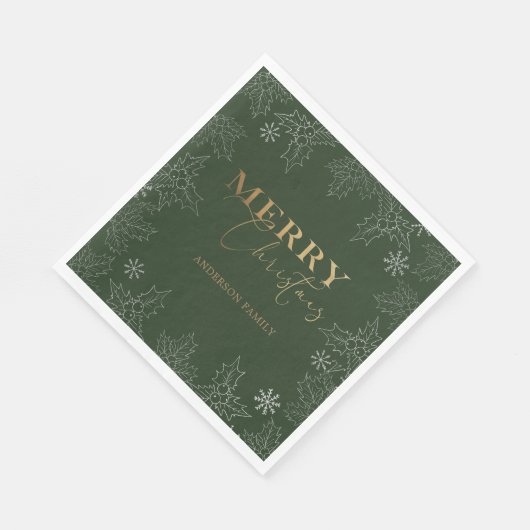 Serviette En Papier Joyeux Noël Faux Foil Élégant Script Monogramme (Coin)