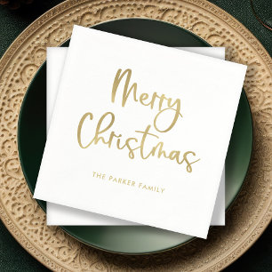 Serviette En Papier Joyeux Noël   Faux Gold Décontracté Script