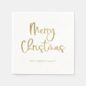Serviette En Papier Joyeux Noël | Faux Gold Décontracté Script (Devant)