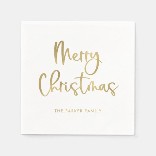Serviette En Papier Joyeux Noël | Faux Gold Décontracté Script (Devant)