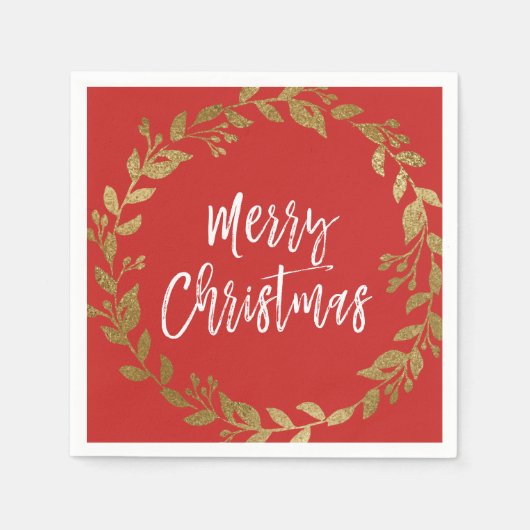 Serviette En Papier Joyeux Noël Faux Gold Foil Wreath (Devant)