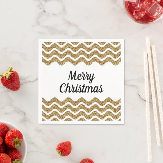 Serviette En Papier Joyeux Noël Faux Gold Parties scintillant Blancs (En situation)