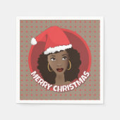 Serviette En Papier Joyeux Noël, Femme noire Santa Hat (Devant)
