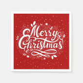 Serviette En Papier Joyeux Noël Festif Rouge et Blanc (Devant)