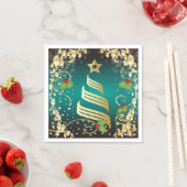 Serviette En Papier Joyeux Noël Festif Turquoise Bleu et Or (En situation)
