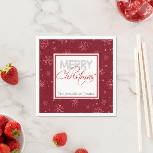 Serviette En Papier Joyeux Noël Fête des flocons rouges et blancs