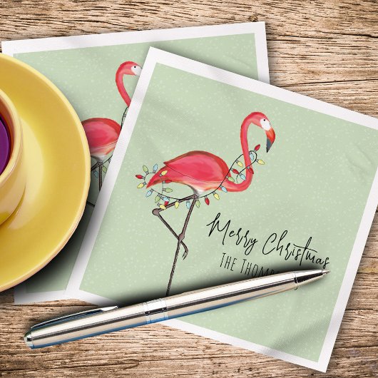 Serviette En Papier Joyeux Noël Fête Lumières Flamant rose rose