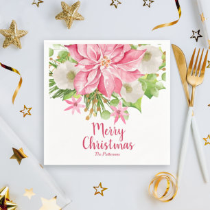 Serviette En Papier Joyeux Noël Floral Poinsettia vacances