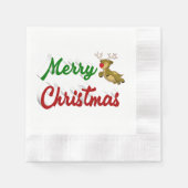 Serviette En Papier Joyeux Noël Flying Reindeer rouge vert script (Devant)