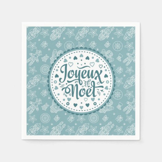 Serviette En Papier Joyeux Noel français Joyeux Noël bleu blanc art (Devant)