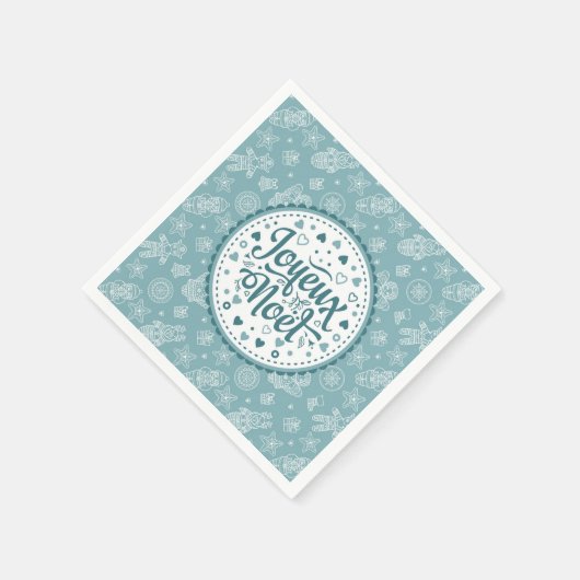 Serviette En Papier Joyeux Noel français Joyeux Noël bleu blanc art (Coin)