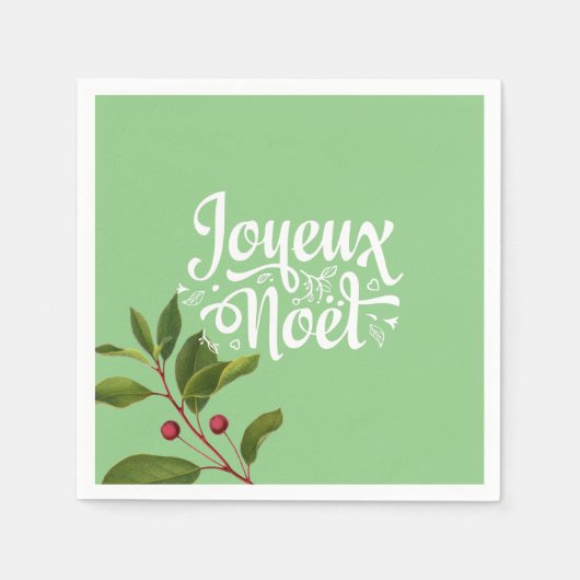Serviette En Papier Joyeux Noel Français Joyeux Noël Rouge et Vert (Devant)