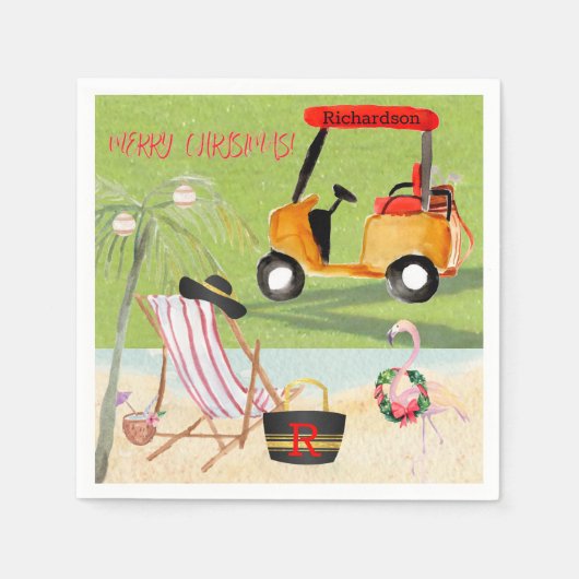 Serviette En Papier Joyeux Noël Fun Golf Beach Flamant rose (Devant)