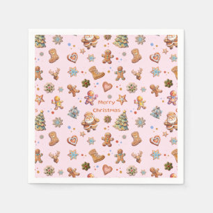 Serviette En Papier Joyeux Noël Fun mignon pain d'épices rose