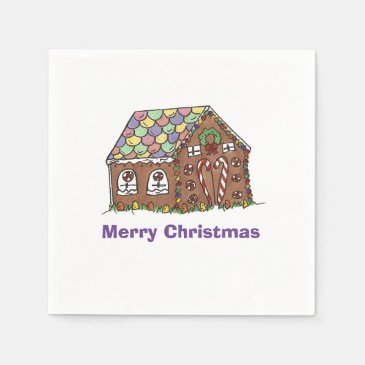 Serviette En Papier Joyeux Noël Gingerbread Maison Fête (Devant)