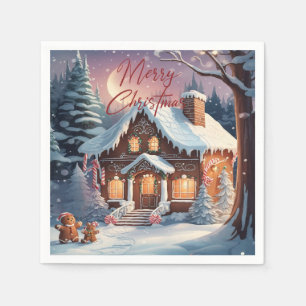 Serviette En Papier Joyeux Noël Gingerbread Maison Fête