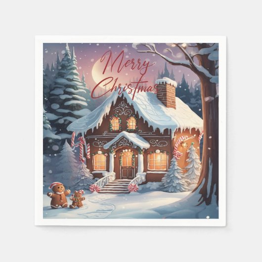 Serviette En Papier Joyeux Noël Gingerbread Maison Fête (Devant)