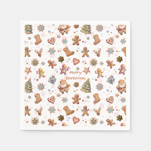 Serviette En Papier Joyeux Noël Gingerpain mignon Fun Blanc (Devant)