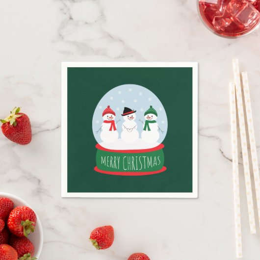 Serviette En Papier Joyeux Noël Globe des neiges Snowmen (En situation)