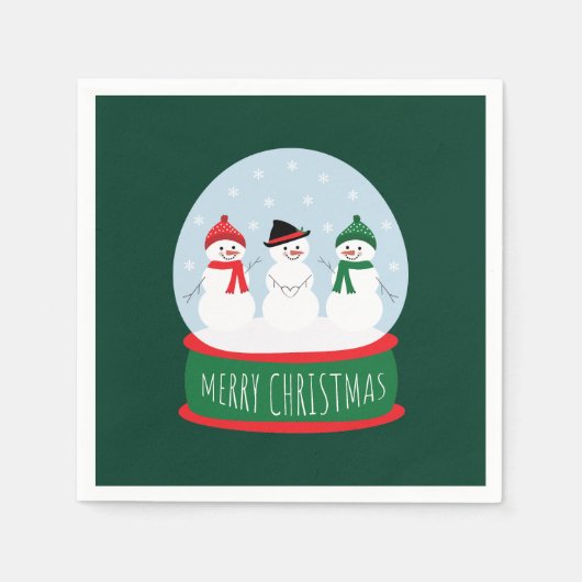 Serviette En Papier Joyeux Noël Globe des neiges Snowmen (Devant)