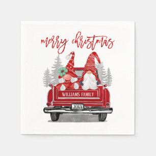 Serviette En Papier Joyeux Noël Gnome Couple Vintage Camion Rouge