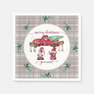 Serviette En Papier Joyeux Noël Gnome Red Truck Tree Farm