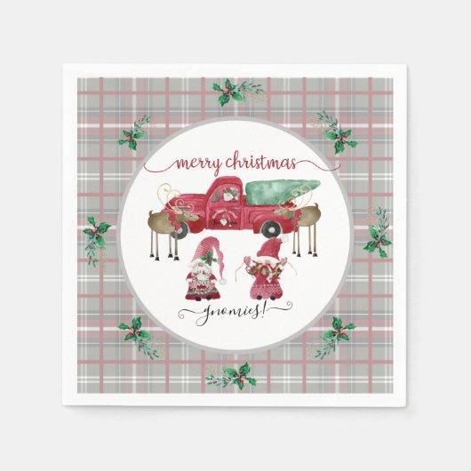 Serviette En Papier Joyeux Noël Gnome Red Truck Tree Farm (Devant)
