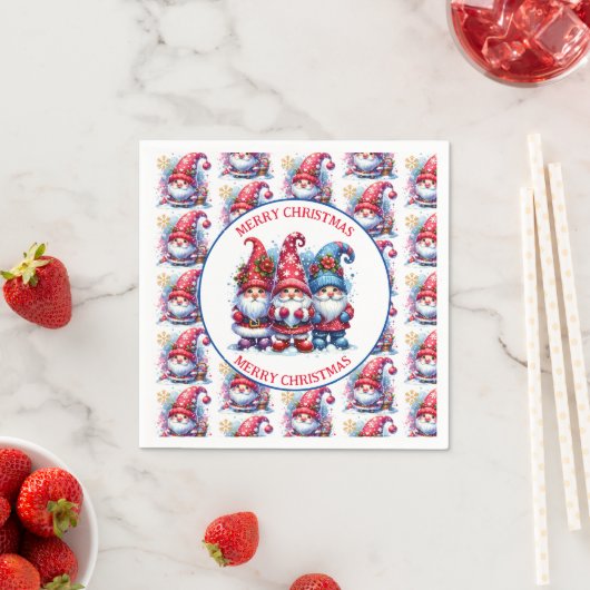 Serviette En Papier Joyeux Noël Gnomes (En situation)