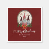 Serviette En Papier Joyeux Noël Gnomes Rouge, Rustique, Plaid, Branché (Devant)