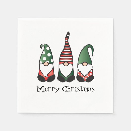 Serviette En Papier Joyeux Noël Gnomes Rouge Vert (Devant)