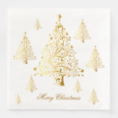 Serviette En Papier Joyeux Noël Gold Arbres de Noël (Devant)