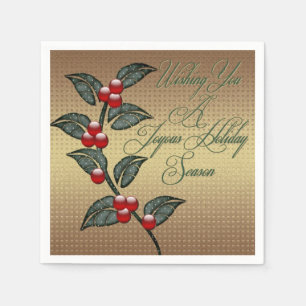 Serviette En Papier Joyeux Noël Gold Holly Napkins