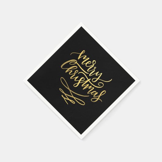 Serviette En Papier Joyeux Noël Gold Script Typographie (Coin)