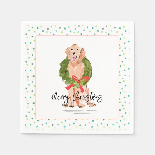 Serviette En Papier Joyeux Noël Golden Retriever Chien Wreath Holly (Devant)