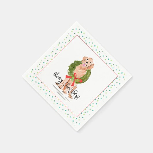 Serviette En Papier Joyeux Noël Golden Retriever Chien Wreath Holly (Coin)