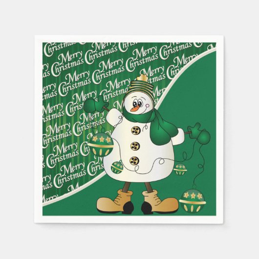 Serviette En Papier Joyeux Noël Green Snowman (Devant)