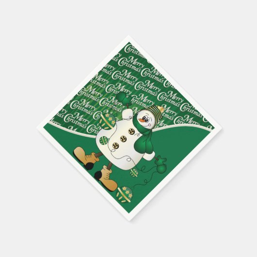 Serviette En Papier Joyeux Noël Green Snowman (Coin)