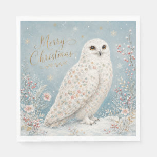 Serviette En Papier Joyeux Noël Hibou Blanc Paysage Hivernal Enchanté