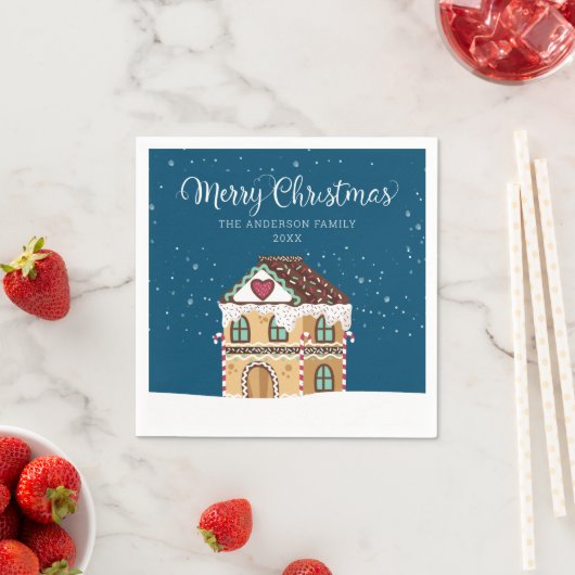 Serviette En Papier Joyeux Noël Hiver Scène Gingerbread Maison (En situation)