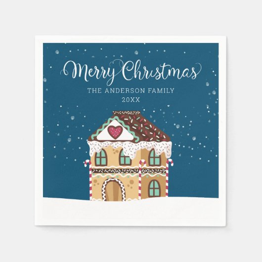 Serviette En Papier Joyeux Noël Hiver Scène Gingerbread Maison (Devant)