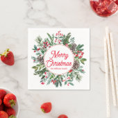 Serviette En Papier joyeux noël hiver verdure rouge script chic (En situation)