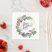 Serviette En Papier Joyeux Noël hiver Wreath Holiday (En situation)