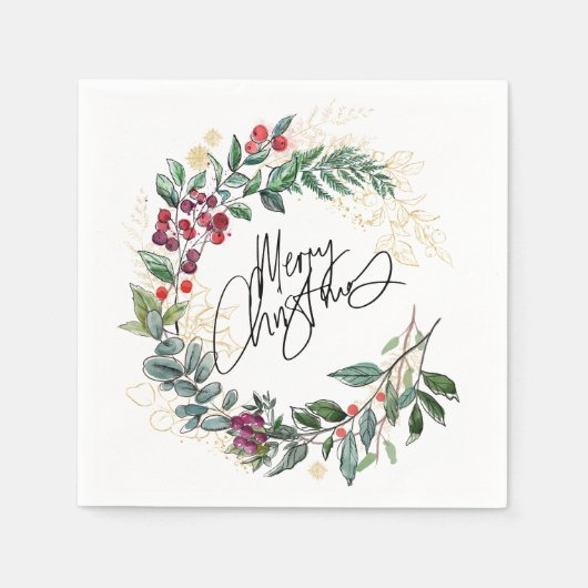 Serviette En Papier Joyeux Noël hiver Wreath Holiday (Devant)