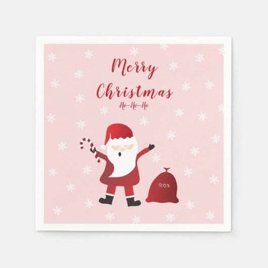 Serviette En Papier Joyeux Noël Ho Ho Santa Claus Rouge Blanc (Devant)