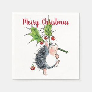 Serviette En Papier Joyeux Noël Holly Hedgehog