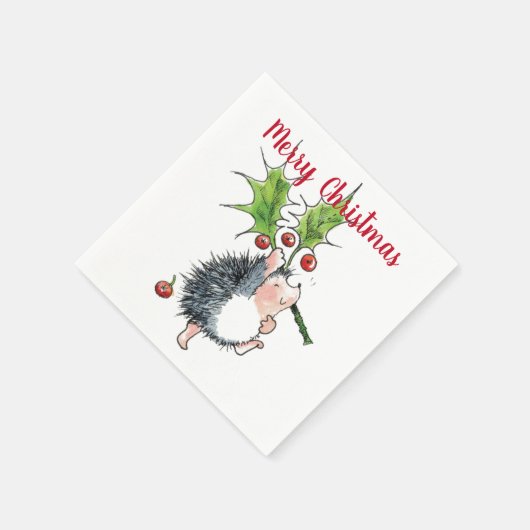 Serviette En Papier Joyeux Noël Holly Hedgehog (Coin)