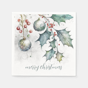 Serviette En Papier Joyeux Noël Holly Ornements Noël