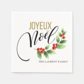 Serviette En Papier Joyeux Noël Holly Photo personnalisée | Noël (Devant)