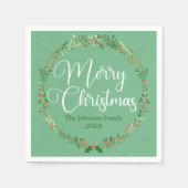 Serviette En Papier Joyeux Noël Joli Green Wreath fête personnalisée (Devant)