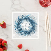 Serviette En Papier Joyeux Noël Joyeux Nouvel An Couronne Bleue (En situation)